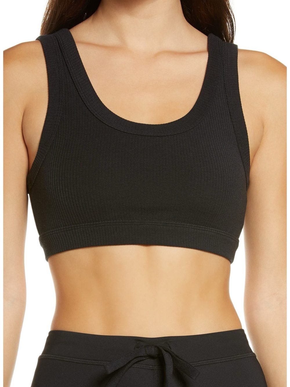 Alo Yoga Wellness Ribbed Scoop Neck Black Sports Bra Medium Athleisure Athletic